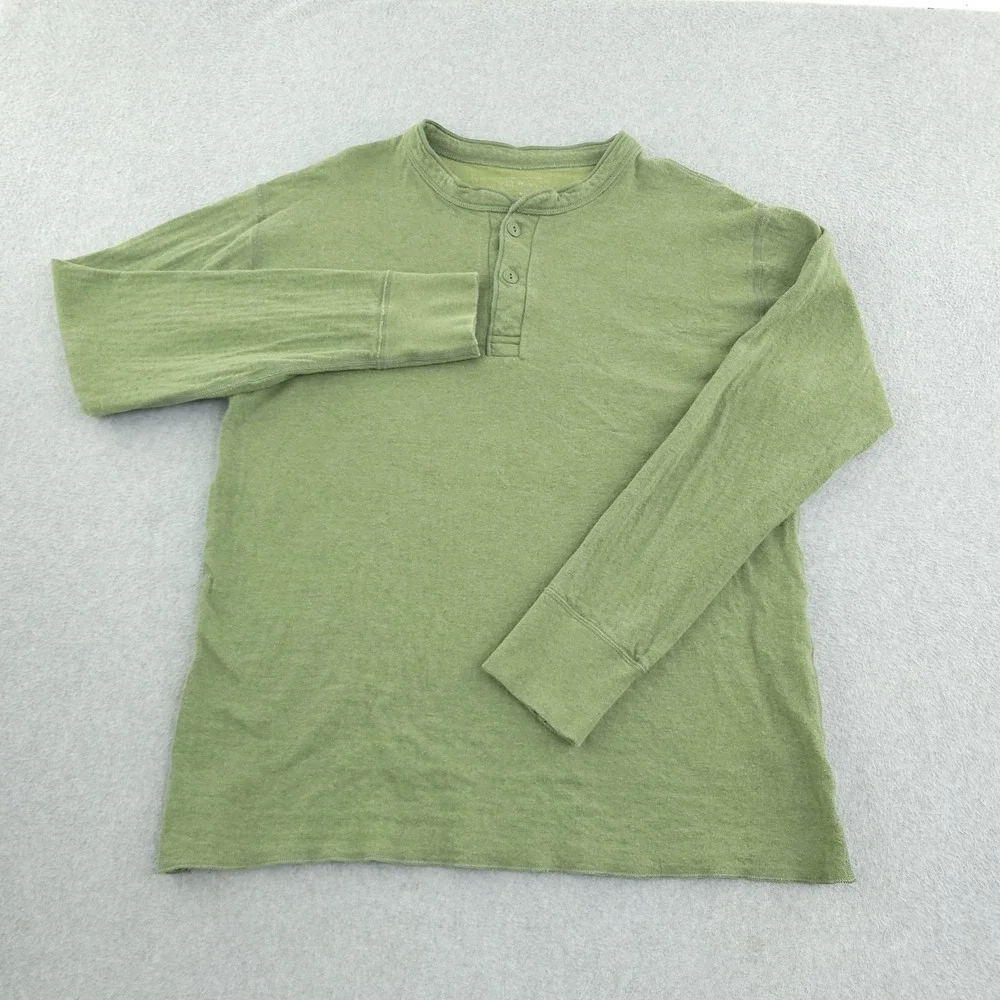 L.L. Bean Shirt Mens M Green Long Sleeve Cotton Wool Thermal Henley Tagless Tee